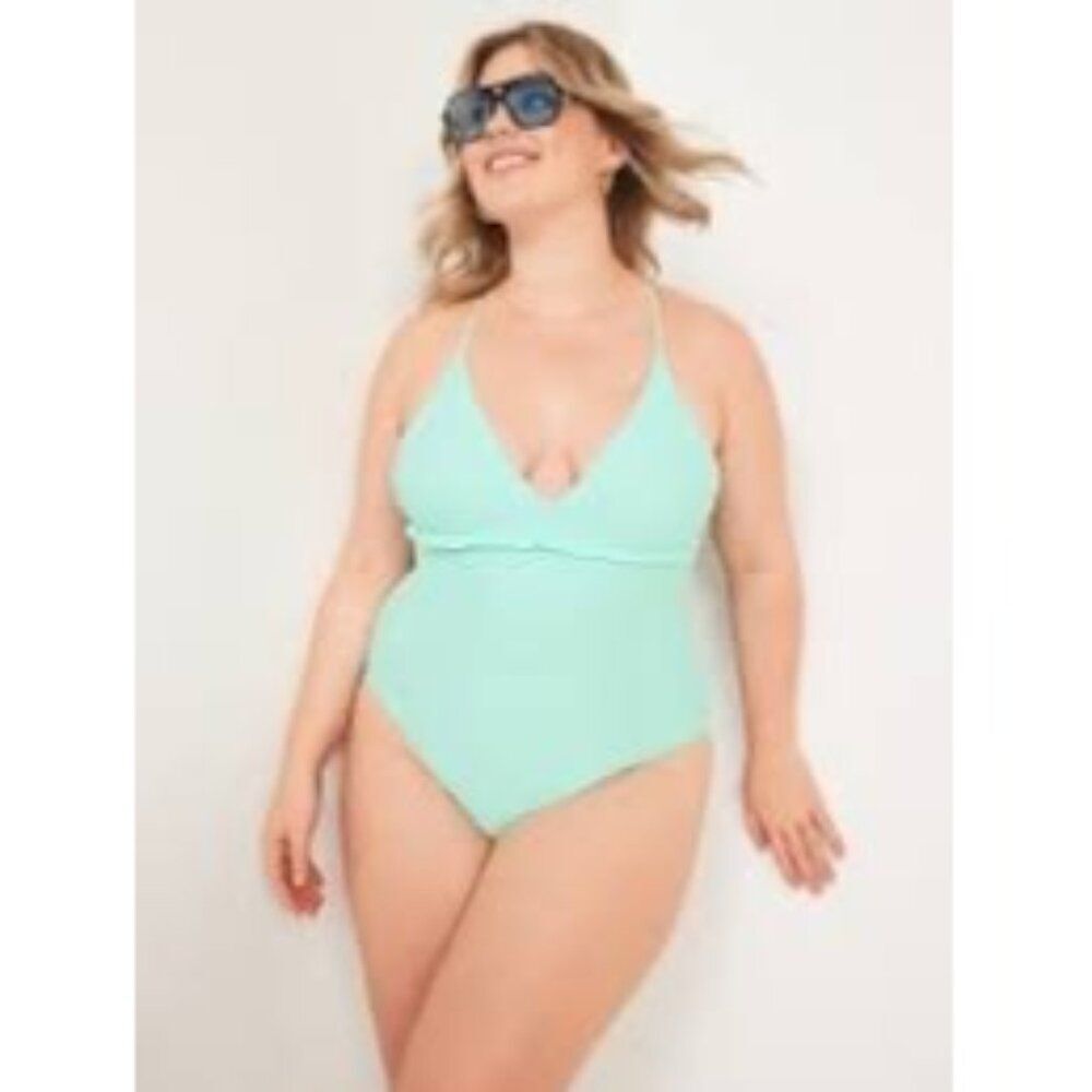 NWOT Old Navy V-Neck Ruffle-Trim Cutout One-Piece Swimsuit Size 3X
